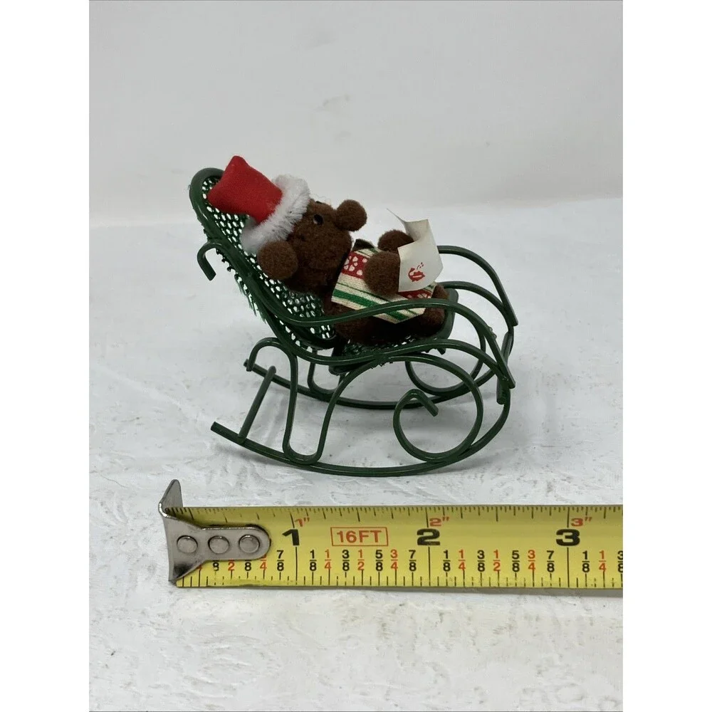 Miniature Wire Metal Rocker Rocking Chair Teddy Bear Dollhouse 1:12 Scale Green